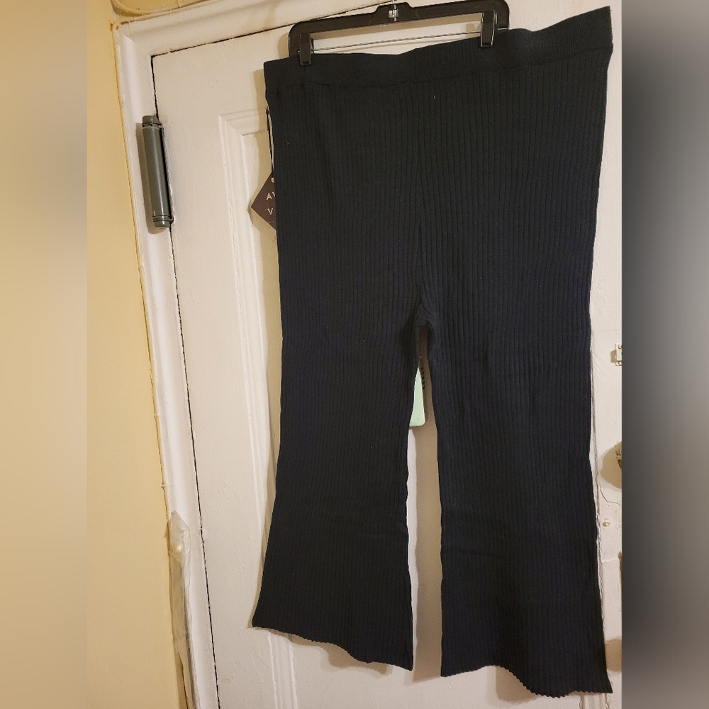 AVA & VIV RIBBED KNITTED PULL-UP BLACK PANTS SIZE 2X